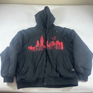 NOIZ Chicago Skyline Graphic Hooded Work Jacket Black 4XL Cotton Lined